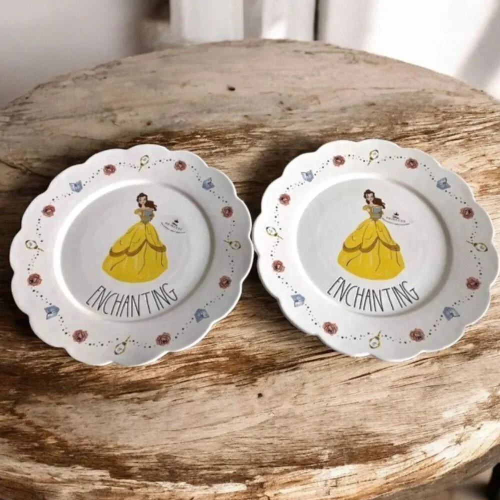NWT Set Of 2 Rae Dunn Disney 11”Belle Enchanting Scalloped Ceramic Dinner Plates